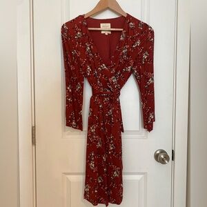 Red printed wrap dress
